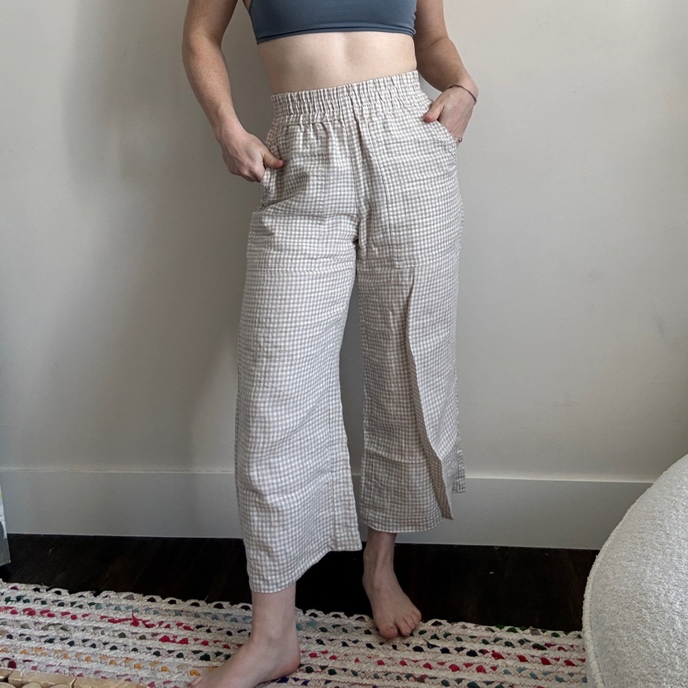 notPERFECTLINEN PUGLIA straight cut gingham Cream and tan checkered Pants